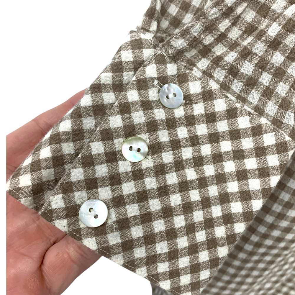 J. Jill Plus Sz 1X Tan Gingham Button Front Top Blouse Tunic Cotton Boyfriend - Picture 6 of 7